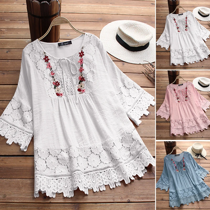 

Autumn Fall Spring Lace Crochet Top Women Vintage Blouse Female Casual Flare Long Sleeve Shirt Embroidery Patchwork Work Blusas