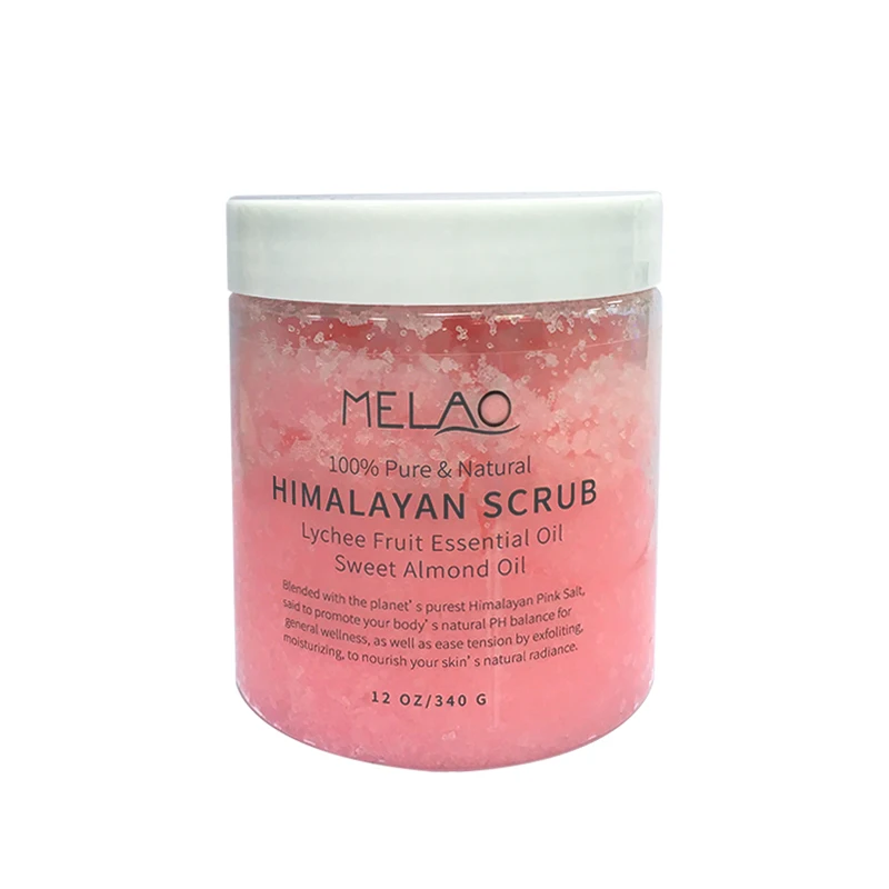 340G Body Scrub with Himalayan Salt, Deep Cleansing Exfoliator With Sweet Almond Oil & Lychee Oil, Moisturizes Nourishes Soothes