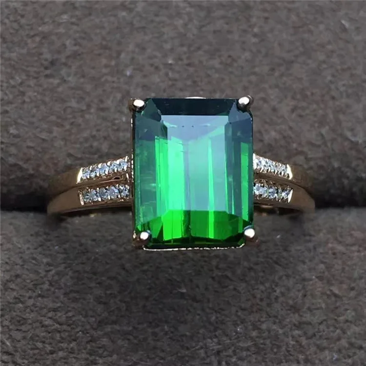 

new style lady green stone jewelry wholesale 18k gold wedding ring 3.8ct natural tourmaline ring