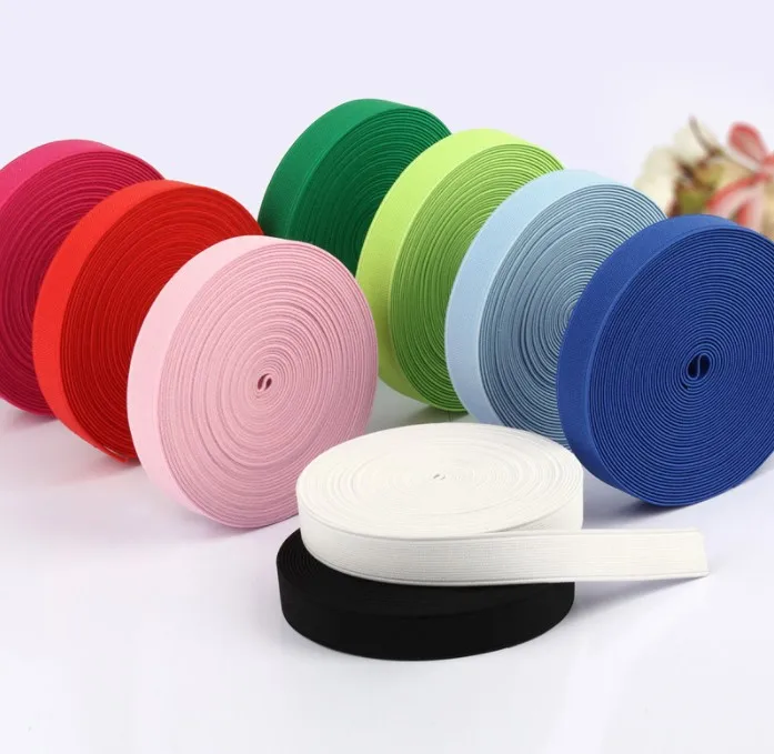 

2cm-2.5cm Multirole Elastic Band Thick Plain Weave Polyester Ribbon Sewing Lace Trim Waist Bands Garment Accessory E383, Many colors in stock