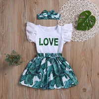 

Baby clothes 2-6T girl baby summer fashion small flying sleeves letter print shirt banana leaf skirt two-piece