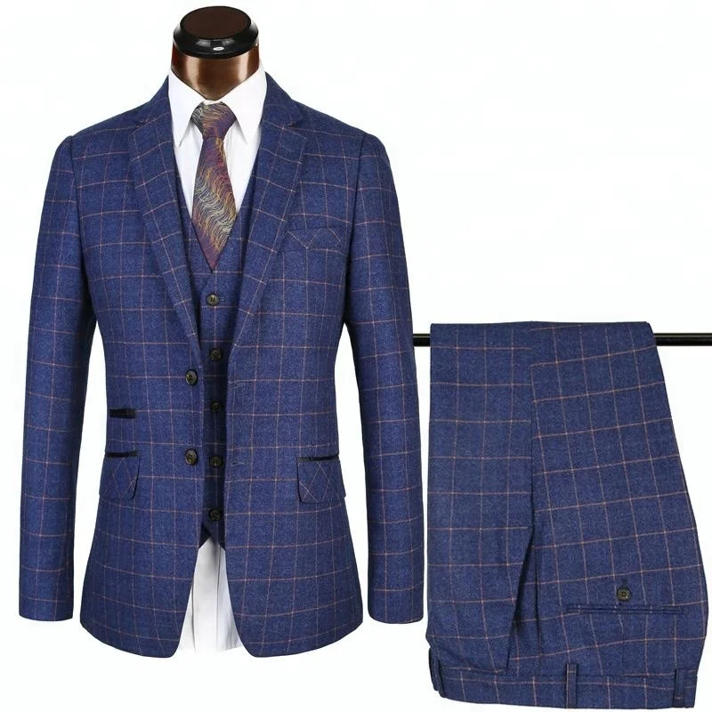 

Tweed Slim Fit 3 Piece Checked Business Men Suit