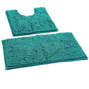 Image of 2 piece Bathroom Rugs Set Chenille Microfiber Non Slip Bath Shower Mat
