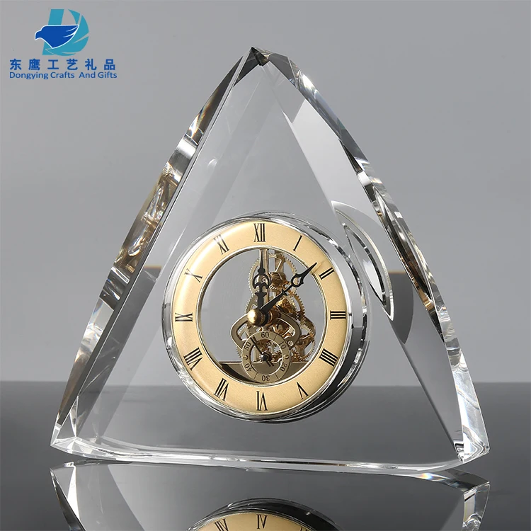 
Customized Text Carved Unique Triangle Shape Clear Crystal Personalized Clock Gifts  (60768489188)