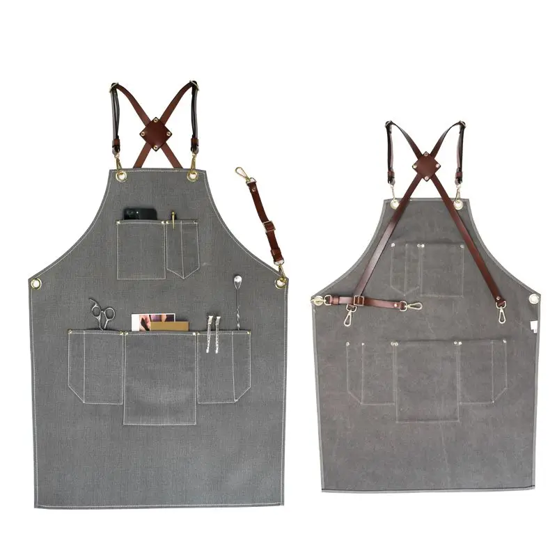 

Free shipping high quality canvas apron with adjustable strap, Grey;green