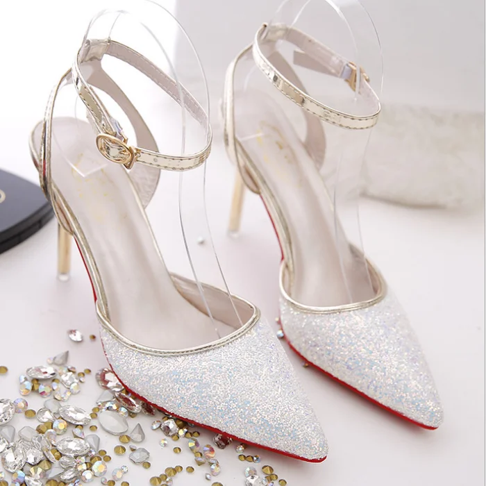 Women/'s High Heel Jelly Sandals w// T Strap Glitter Silver /& Gold Sizes 7-10 New