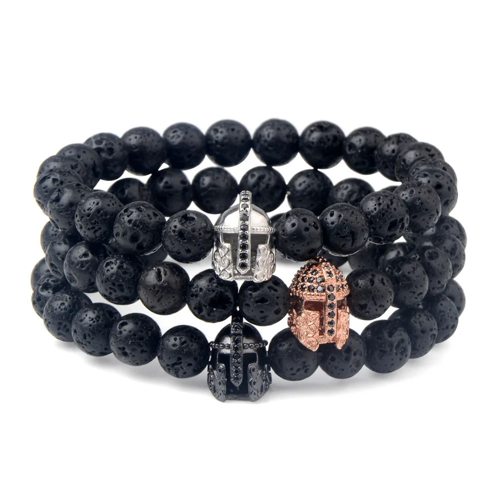 

Stretch Genuine Natural Lava Stone Bead Helmet Bracelet for Men and Women Jewelry Gift, N/a