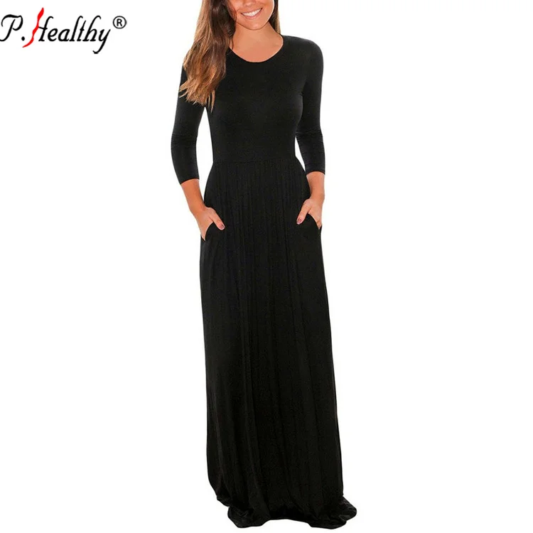 

PH fashion new style long sleeves dress pure color large size stretch abaya dress