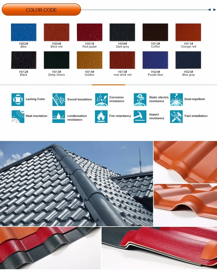 China build materials asa resin roof panel/ color corrugated plastic sheet synthetic resin roof tile