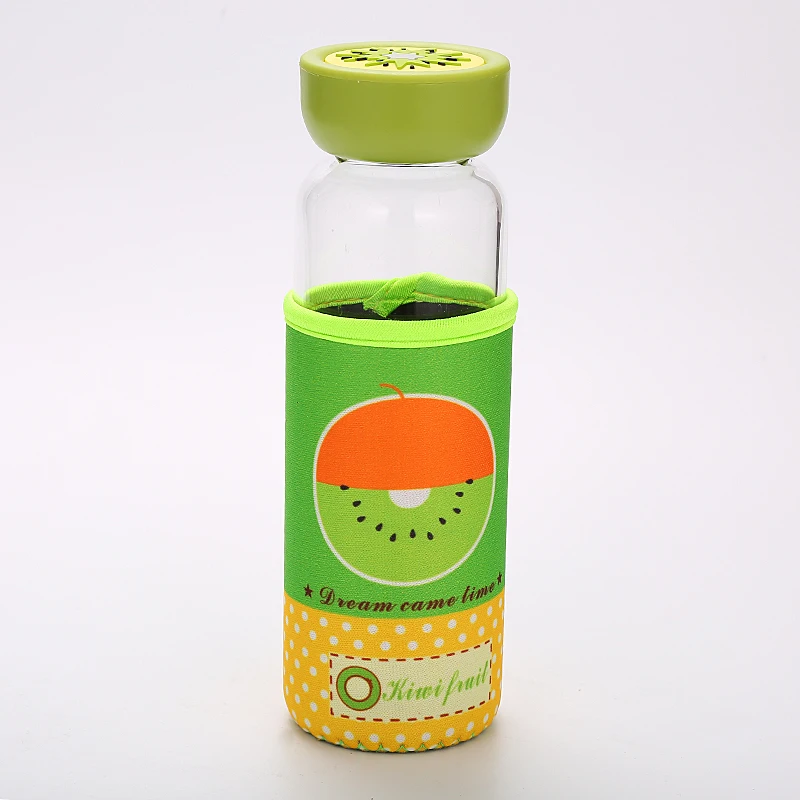 

Portable glass drinking bottle with cover juice fruit glass bottle