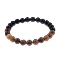 

European Hotselling Simple Yoga Hand Jewelry Elastic Natural 8mm Black Agate Stone Wooden Beads Meditation Bracelet