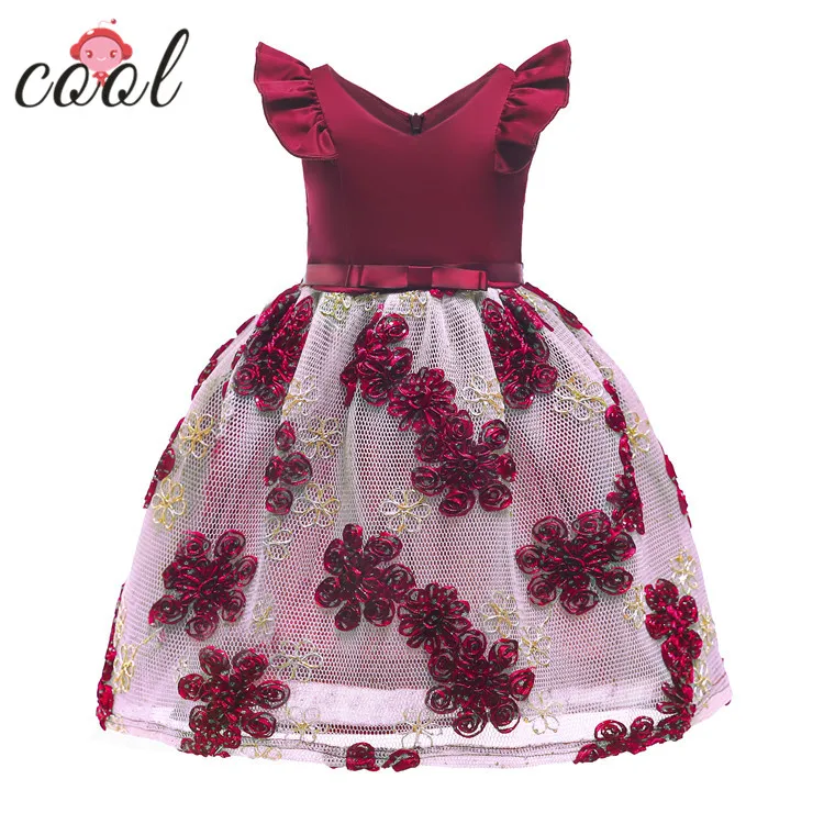 

2019 winter one piece suit baby girl dress kids party wear dresses for girls, Wine red;dark blue