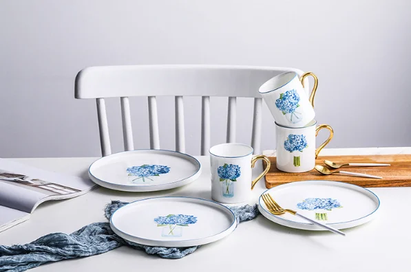 European style dinnerware ceramic black rectangle dinner plate with gold rim for restaurarnt