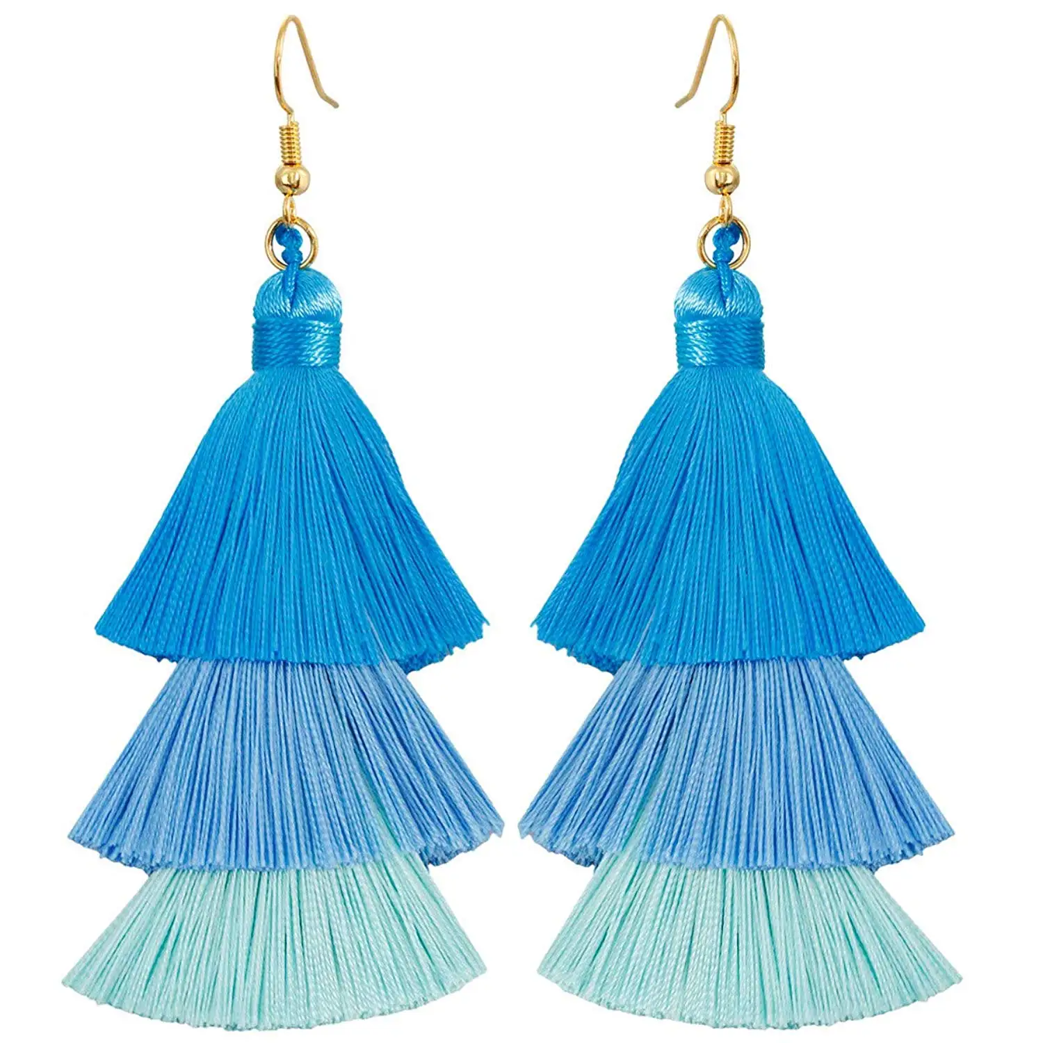 Nupuyai Bohemian Layered Tassel Earrings for Women, Tiered Thread Fringe Gradient Dangle Hook Earrings for Girls