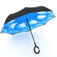 

Custom Sharpty Inverted Umbrella UV Protection Windproof Upside Down Reverse Umbrella with C-Shaped Handle