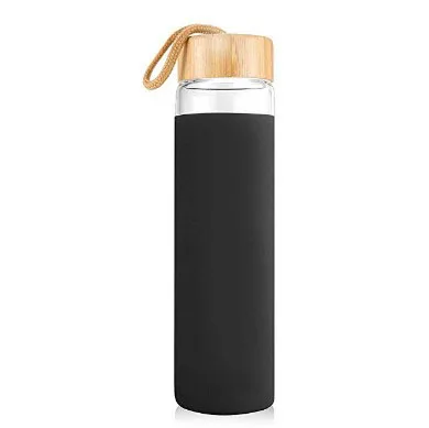 550ml Bamboo Lid Glass Sport Water Bottle with Silicone Sleeve