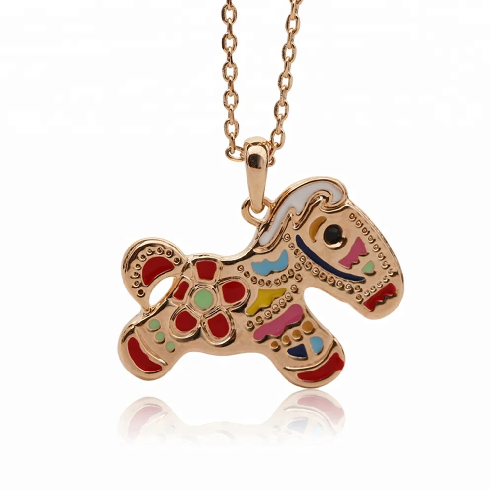 

Cute Enamel Litte Horse Pony Animal Necklace for Women or Kids, Gold color