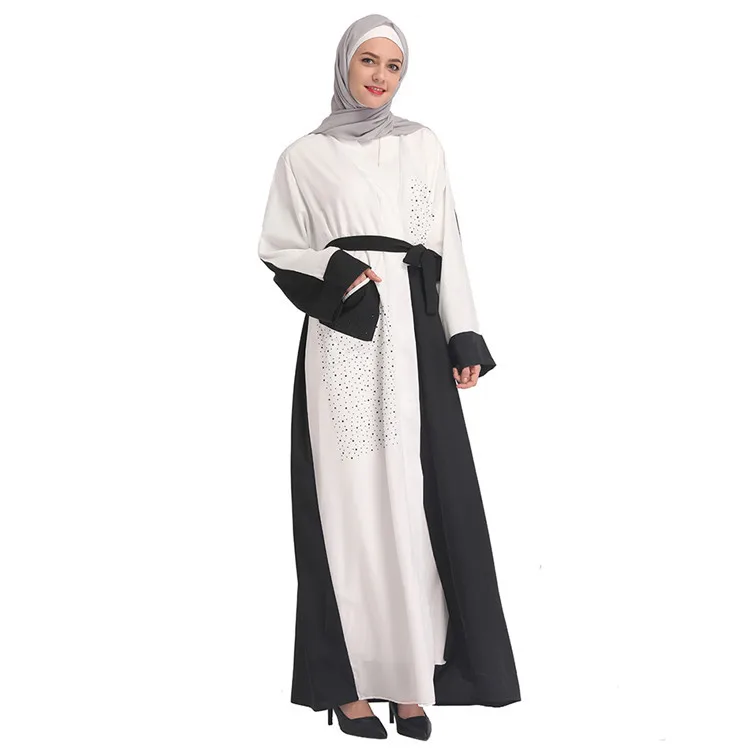 

2019 fashion splice color diamond stone muslim women open front dubai abaya, Same pic