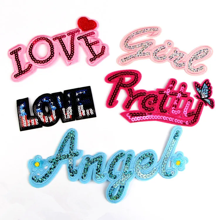 Ecofriendly Feature And Embroidered Sequin Letter Word Applique Buy