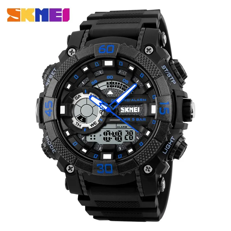 

SKMEI Men Fashion Sport Watch Chronograph Alarm Shock Watches 50M Waterproof Dual Display Military Digital Wristwatches Man 1228