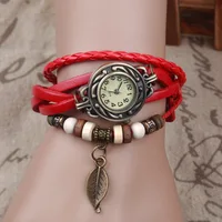 

New fashion Geneva Quartz luxury women twine Watch With leaf pendant