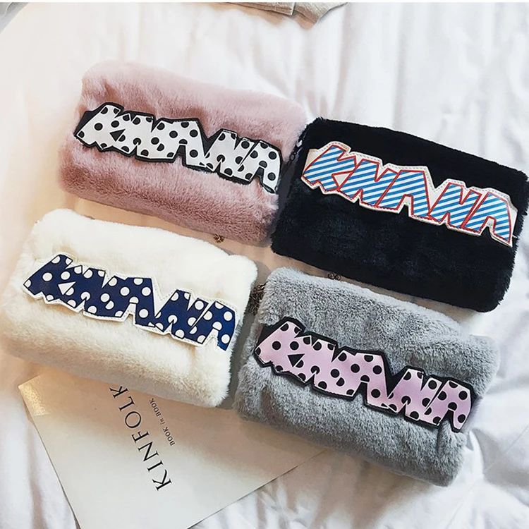 

New latest design lovely fashionable beautiful winter soft fur women stylish plush shoulder chain handbag for ladies