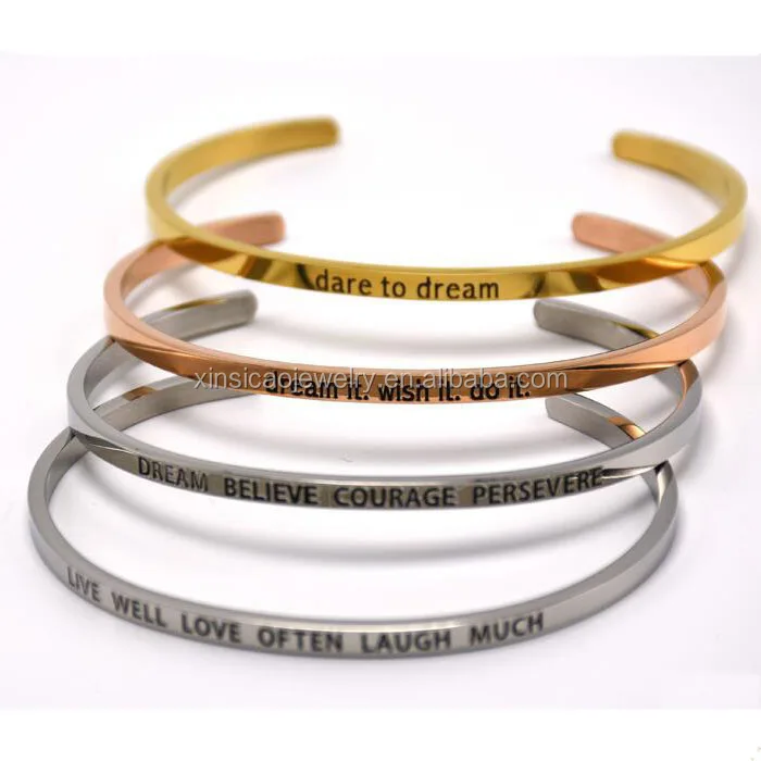 
Custom Top Quality Stainless Steel Custom Engrave Bangle Hand Stamped Cuff Bracelet Wholesale 