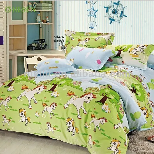 Green Horse Pattern Kids Twin Size Bedding Sheet Comforter Set