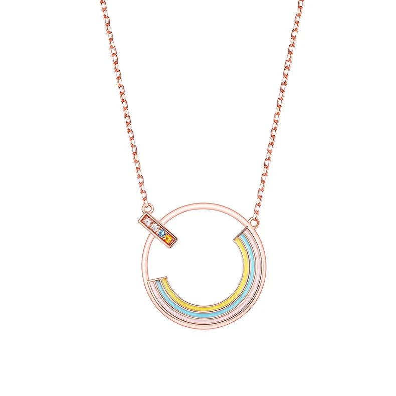 

2023 New Cute Rose Gold Pendants Gemstone Bar Jewelry 925 Sterling Silver Enamel Rainbow Pendant Hoop Necklace