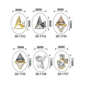 2017 wholesale new designs alloy metal nail art with pearl rhinestone crystal mix shapes nail decoration 3D nail art supplies