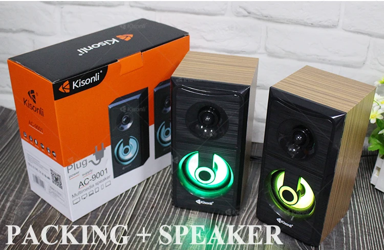 Kisonli New Model Passive Bass Led PC Mini Wooden Portable speaker