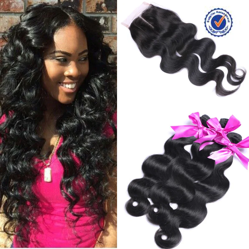 

Soft body wave 100% brazilian human virgin hair bundles with lace closure