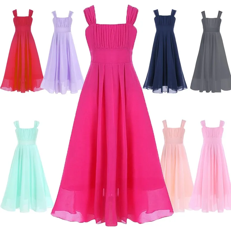 New Arrival Teenagers Chiffon Maxi Long Spaghetti Strap Pageant Party