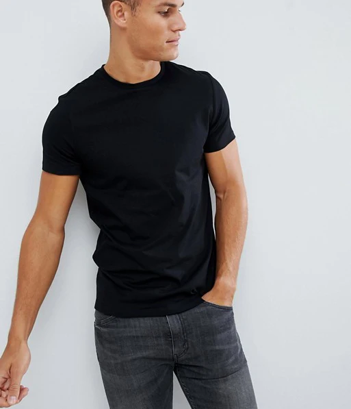 

Wholesale Short Sleeve Crew Neck 65%Cotton 35%Polyester Slim Fit Black Blank T Shirt Men