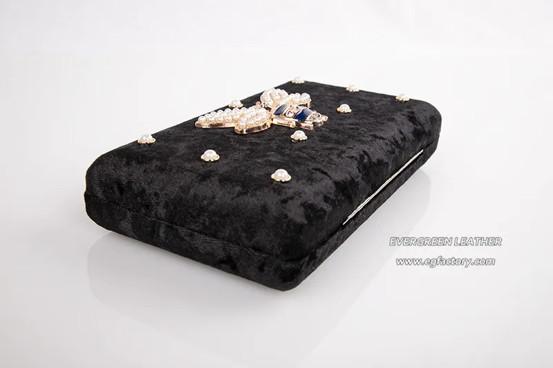High Quality Butterfly Decoration Suede Evening bag With Pearls EB964
