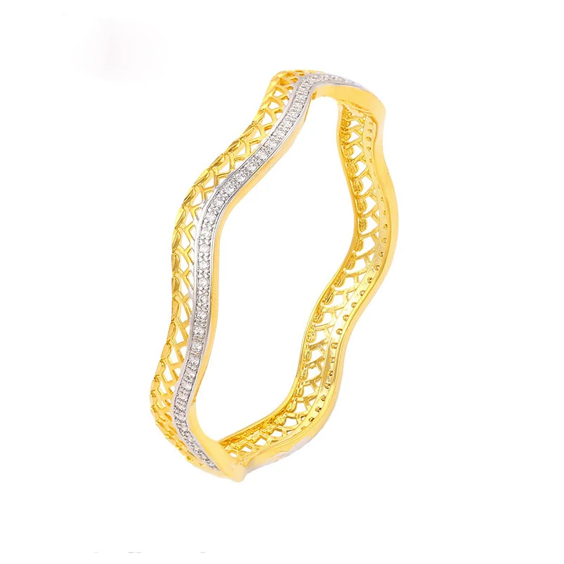 

xuping jewelry New Fashion irregular shaped gold plated zircon cuff bracelet bangle