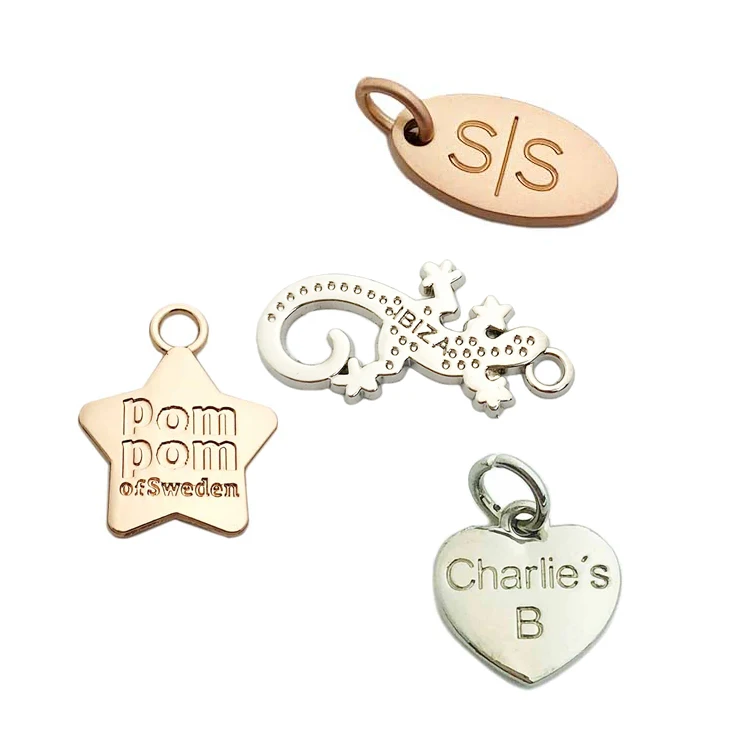 

Wholesale embossed brand logo custom women mini metal pendant charm hang jewelry tags for Bracelet