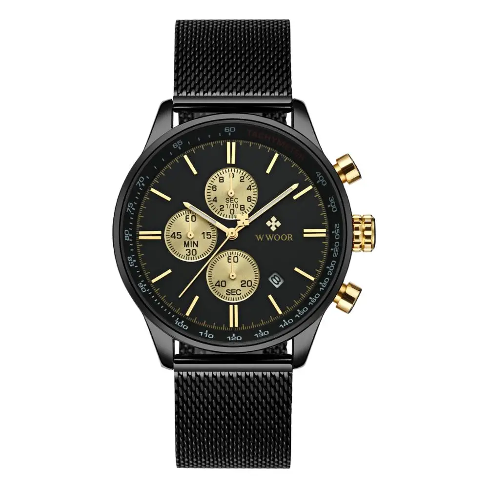 

Three eyes multifunction watch men luxury watch brand relogio masculino WWOOR, Gold black / black gold / full black
