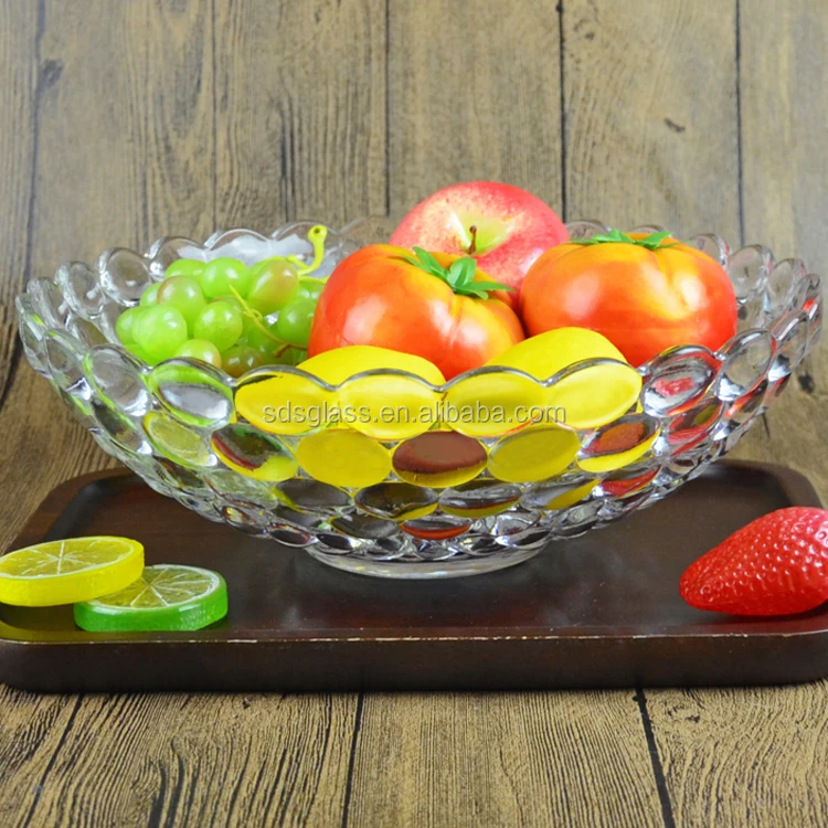 Glass Food Container Bowl 11inch Decorative Fruit Dish With Unique