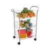 Chromium 3 tier metal kitchen organizer trolley storage rack with wheels