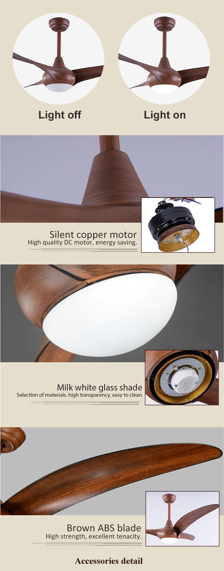 Superior High Speed Electric Door Motor Wood Color Ceiling Fans With Light Led
