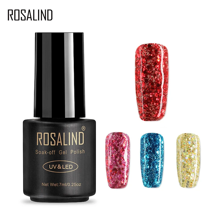 

Rosalind nail suppliers OEM custom 7ml soak off diamond color glitter gel UV LED gel nail polish with 50 fashion colors
