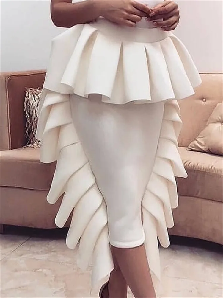 Fashion Summer Women White Skirt Ruffle Bodycon Slim Package Hip Club