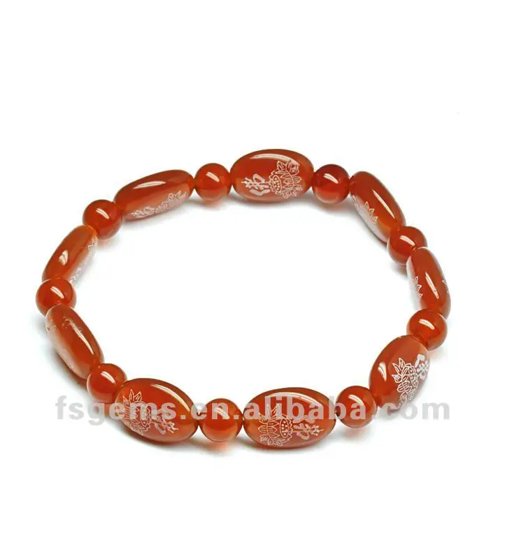 Unisex Vintage Style Silver Bracelet With 14mm Red Brazilian Agate Gemstone Ball Shape Star & Number Pattern for Gift or Party
