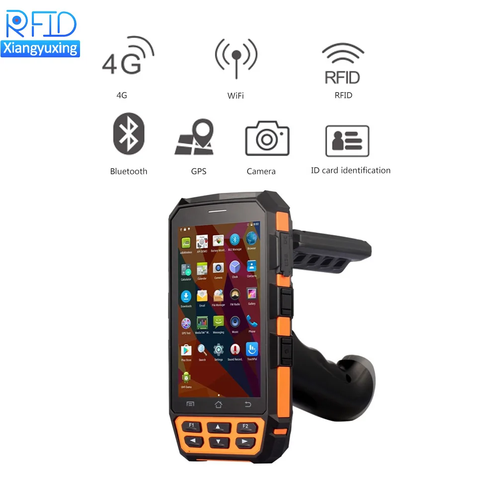 

Industrial grade Handheld Bluetooth Android Uhf Rfid Reader Portable, Black + orange
