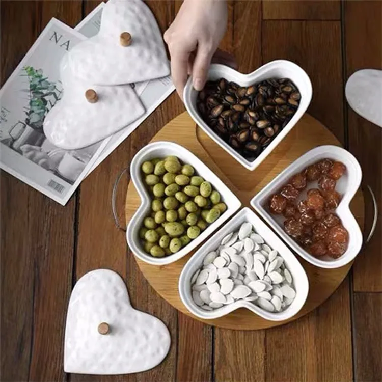 Table decorative heart shape elegance luxury snack candy plate with lid 