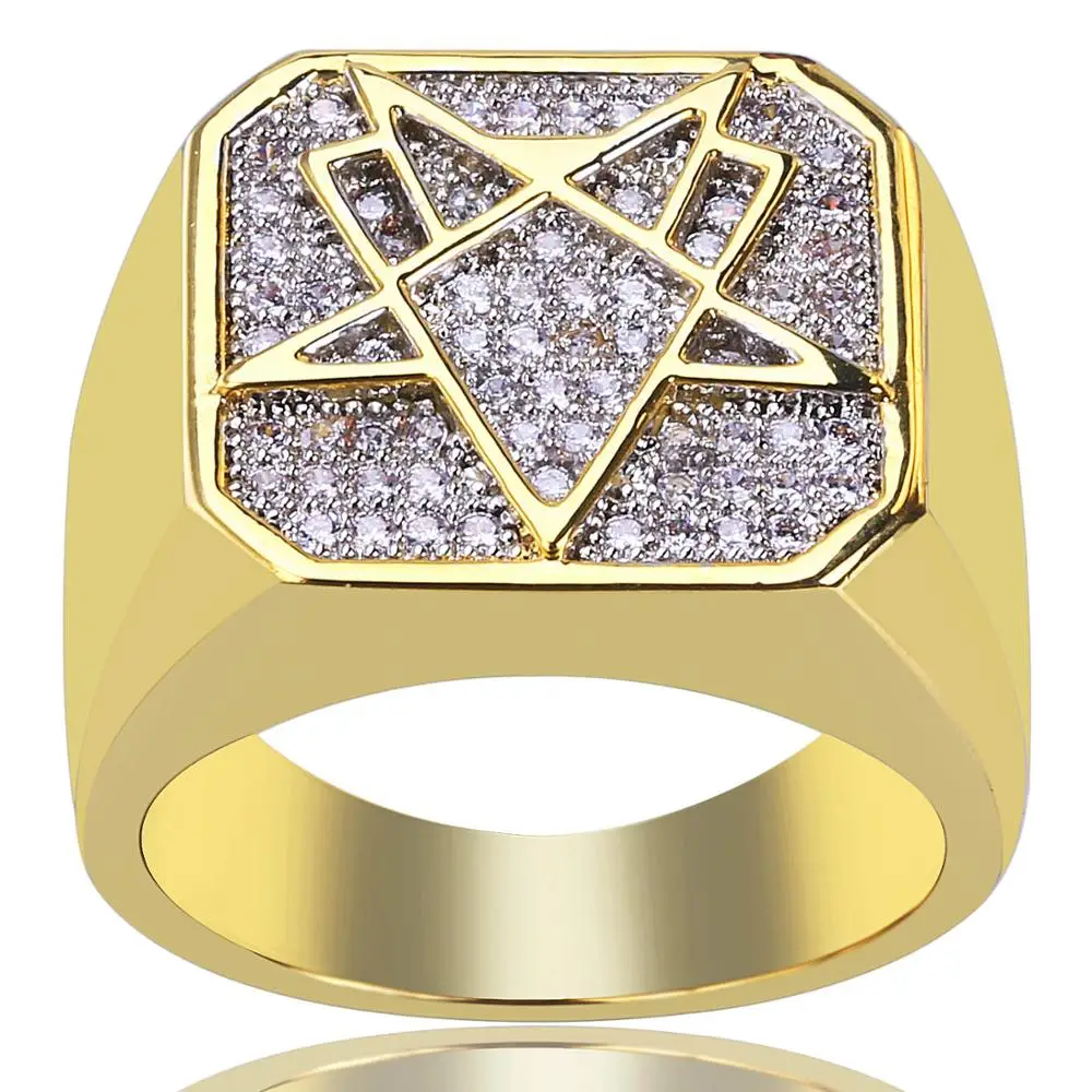 

2018 New Style Hip Hop Rock Men Gold Color Plated Ring Copper Iced Out Micro Paved CZ Stone Men's Ring jewelry
