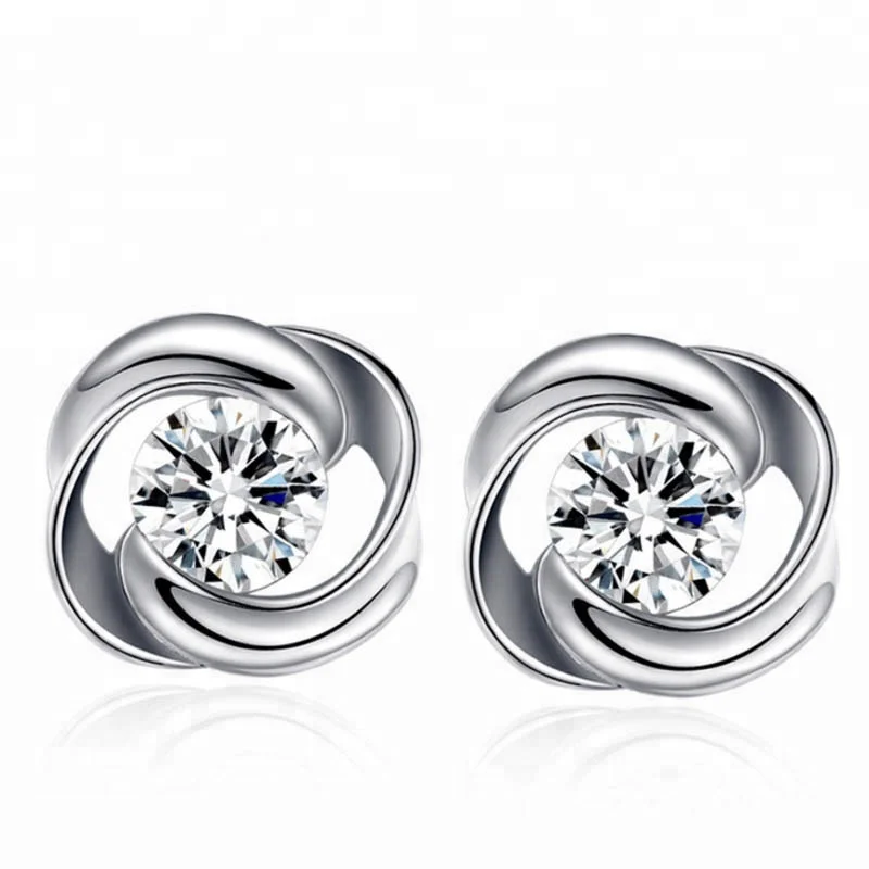 

Genuine 925 Sterling Silver Rose Earrings Rotates love flower ear nail accessories to prevent allergy, N/a