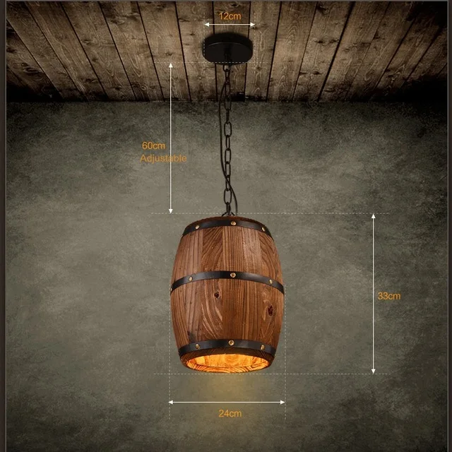 Creative geometric wood cask pendant lamps vintage lamp shade wine cellar light