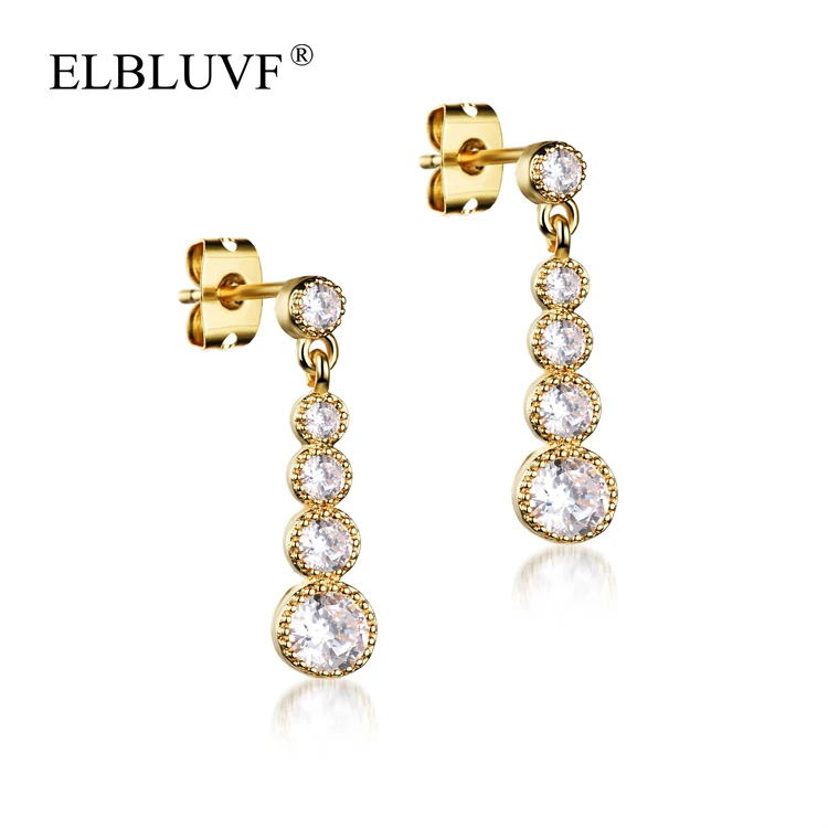 

ELBLUVF Free Shipping Stainless Steel 18k Gold Water Drop Shape Dangle Earrings Jewelry For Girls Women Ladies